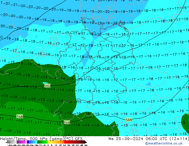 Height/Temp. 500 hPa GFS We 25.09.2024 06 UTC