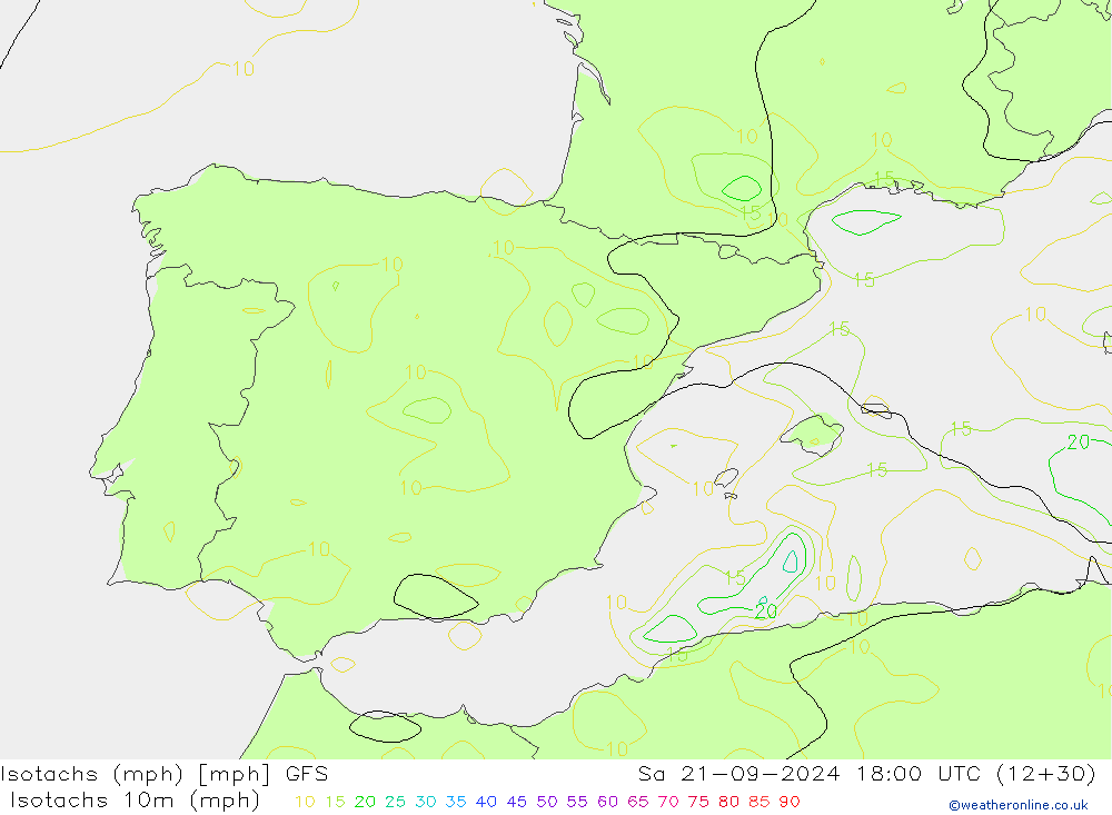 Isotachs (mph) GFS Sa 21.09.2024 18 UTC