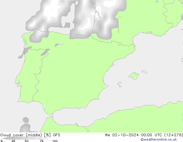 Bewolking (Middelb.) GFS wo 02.10.2024 00 UTC