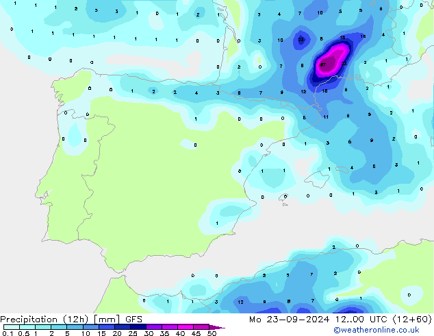 осадки (12h) GFS пн 23.09.2024 00 UTC