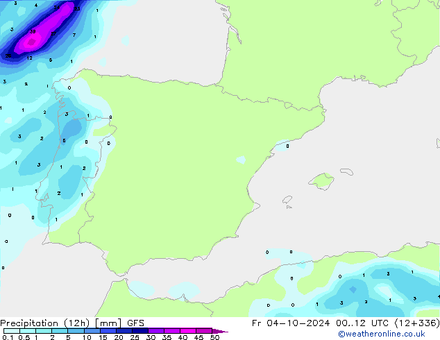 Précipitation (12h) GFS ven 04.10.2024 12 UTC