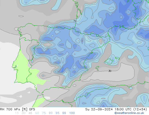 RH 700 hPa GFS Su 22.09.2024 18 UTC