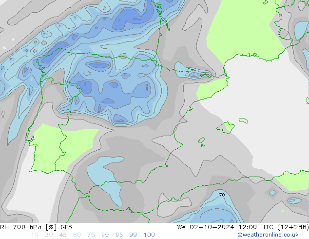 RV 700 hPa GFS wo 02.10.2024 12 UTC