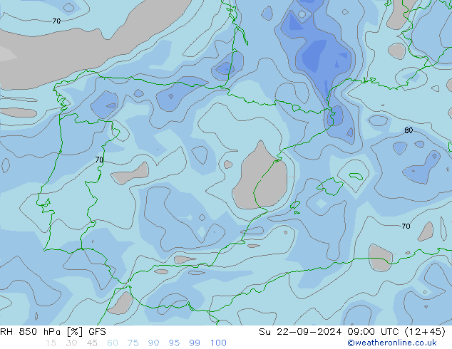 850 hPa Nispi Nem GFS Paz 22.09.2024 09 UTC