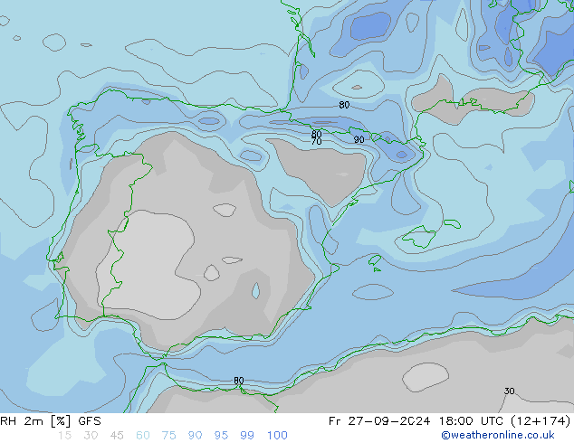 RH 2m GFS Pá 27.09.2024 18 UTC