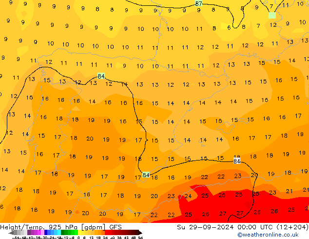 Height/Temp. 925 hPa GFS Dom 29.09.2024 00 UTC