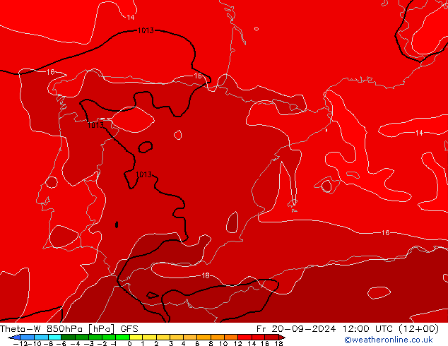 Theta-W 850hPa GFS Pá 20.09.2024 12 UTC