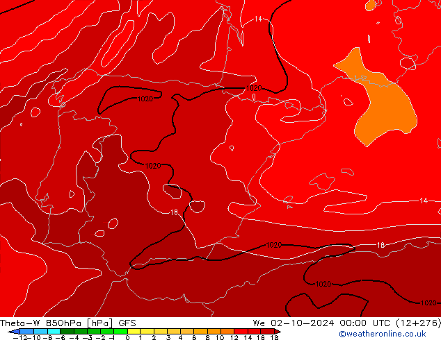 Theta-W 850hPa GFS mié 02.10.2024 00 UTC