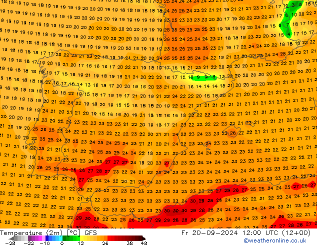 Temperatura (2m) GFS ven 20.09.2024 12 UTC