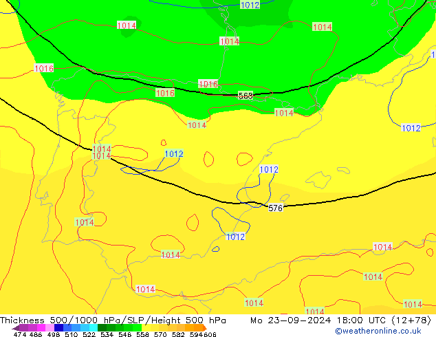 Schichtdicke 500-1000 hPa GFS Mo 23.09.2024 18 UTC