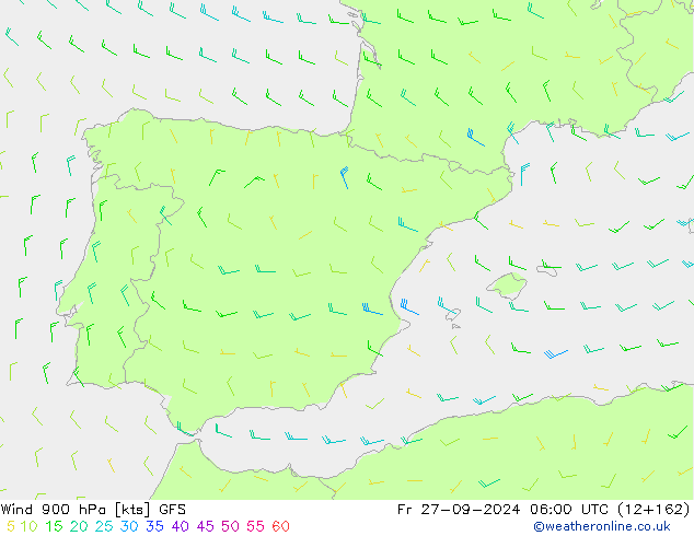 Vento 900 hPa GFS ven 27.09.2024 06 UTC