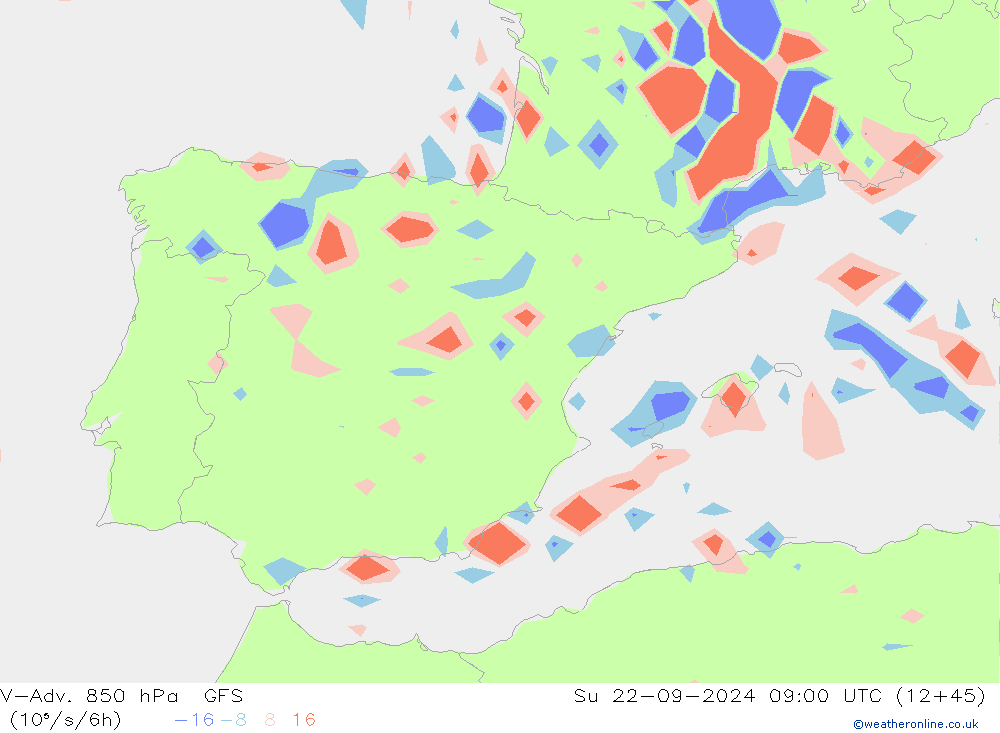 V-Adv. 850 hPa GFS Paz 22.09.2024 09 UTC