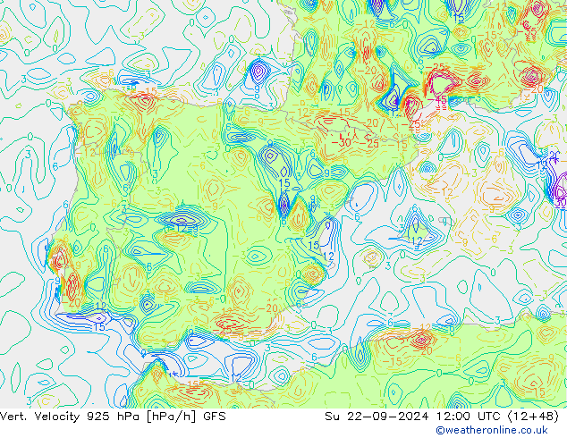 Vert. Velocity 925 гПа GFS Вс 22.09.2024 12 UTC