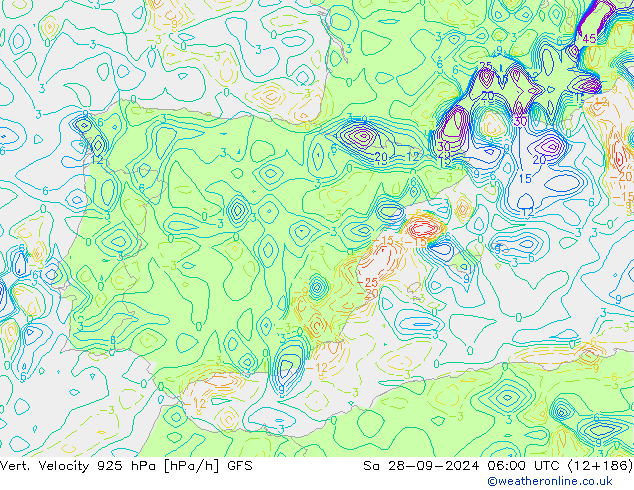 Vert. Velocity 925 hPa GFS sáb 28.09.2024 06 UTC