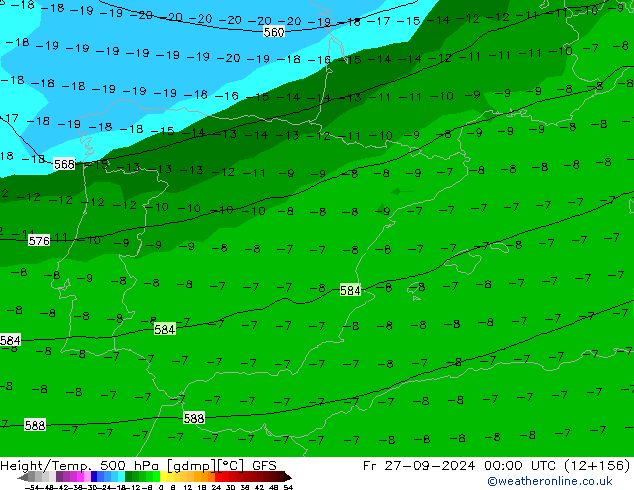 Height/Temp. 500 hPa GFS Pá 27.09.2024 00 UTC