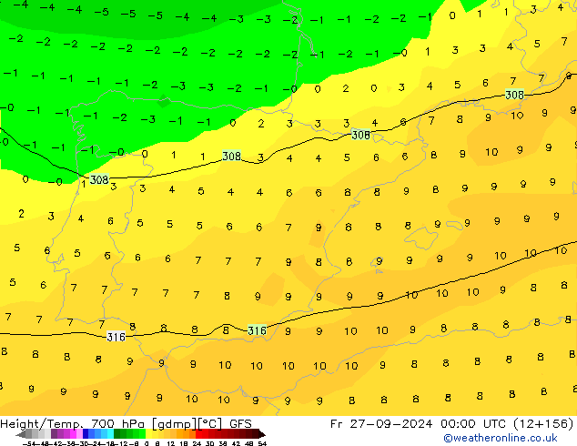 Yükseklik/Sıc. 700 hPa GFS Cu 27.09.2024 00 UTC