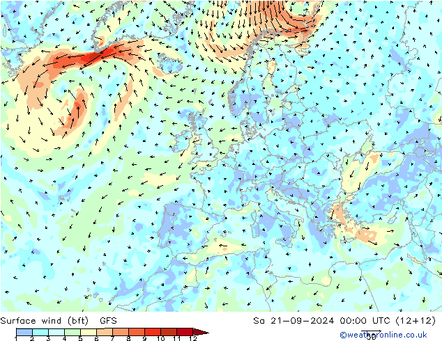 Bodenwind (bft) GFS Sa 21.09.2024 00 UTC