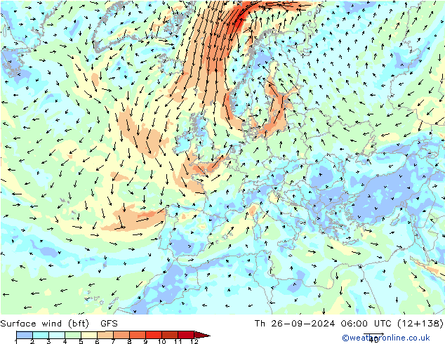  10 m (bft) GFS  26.09.2024 06 UTC