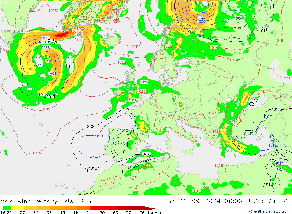 Max. wind velocity GFS Sáb 21.09.2024 06 UTC