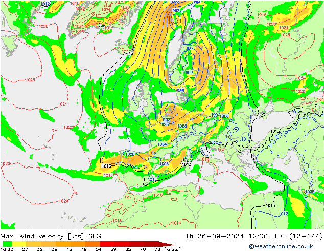 Maks. Rüzgar Hızı GFS Per 26.09.2024 12 UTC