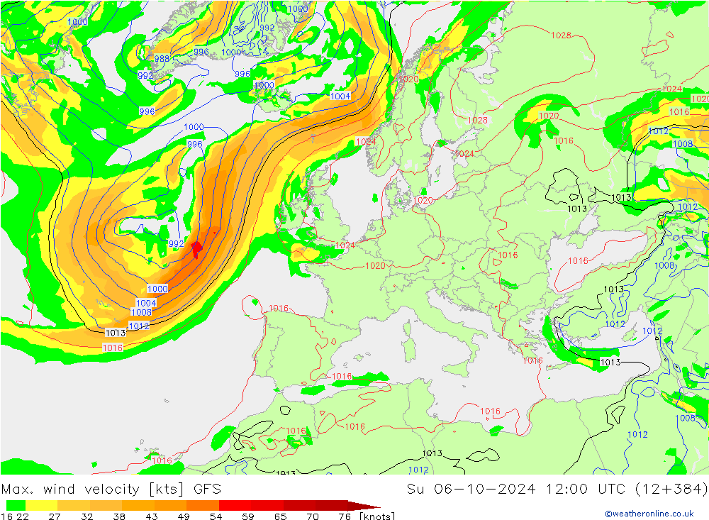 Max. wind velocity GFS Su 06.10.2024 12 UTC