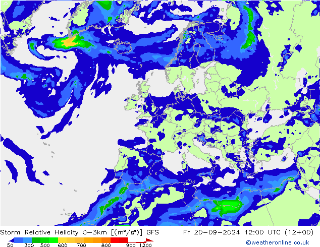 Storm Relative Helicity GFS ven 20.09.2024 12 UTC