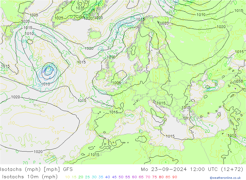 Isotachen (mph) GFS September 2024