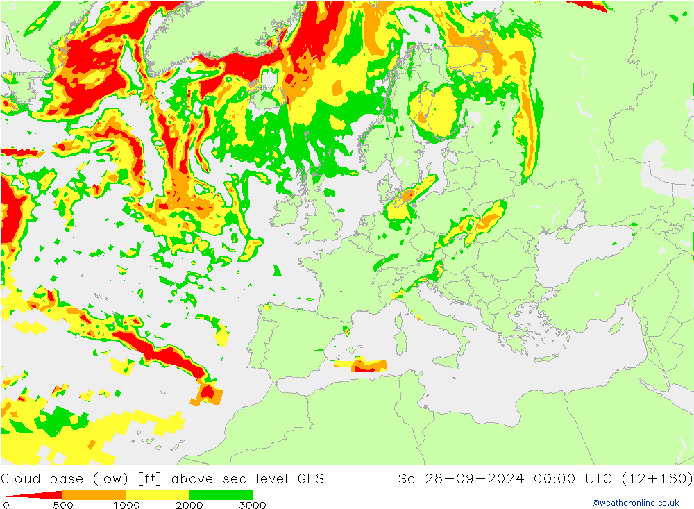 Cloud base (low) GFS Sa 28.09.2024 00 UTC