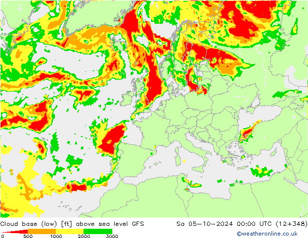 Cloud base (low) GFS Sa 05.10.2024 00 UTC