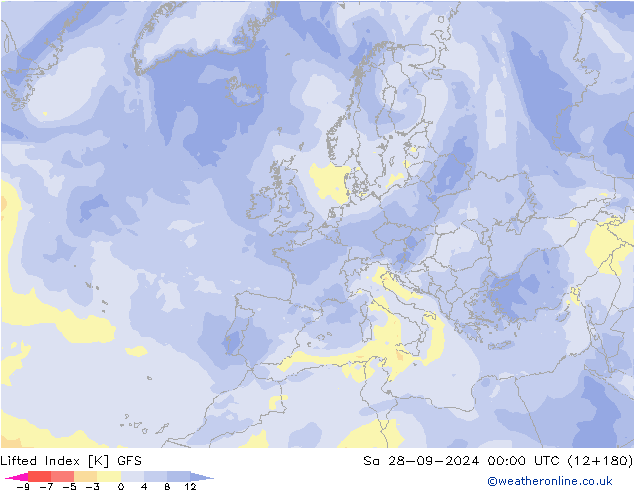 Lifted Index GFS Sa 28.09.2024 00 UTC