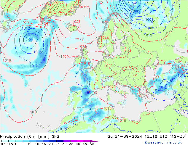 Precipitation (6h) GFS So 21.09.2024 18 UTC