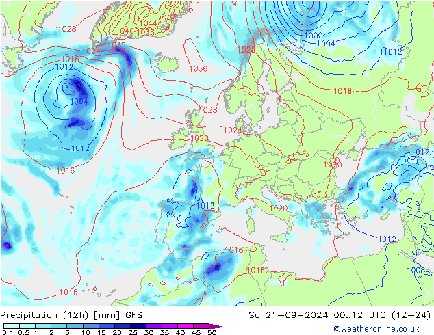 Precipitation (12h) GFS Sa 21.09.2024 12 UTC