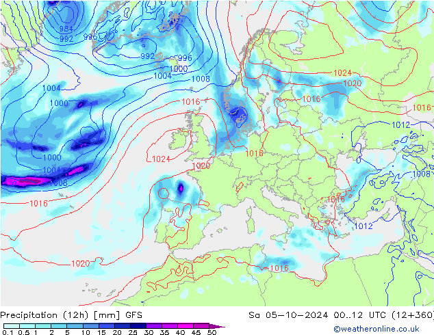 Precipitation (12h) GFS So 05.10.2024 12 UTC