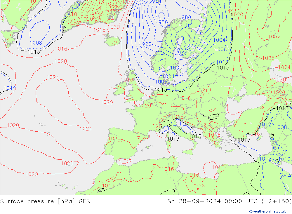 Presión superficial GFS sáb 28.09.2024 00 UTC