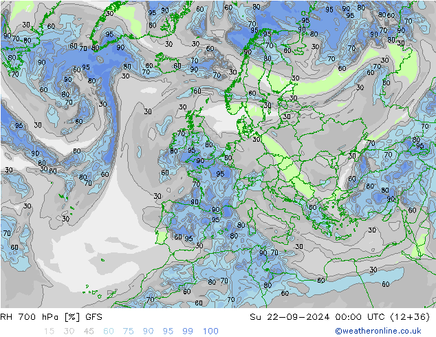 RH 700 hPa GFS So 22.09.2024 00 UTC