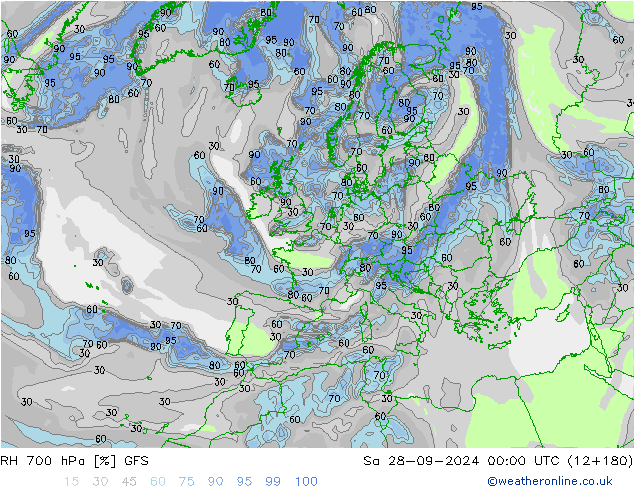 RH 700 hPa GFS So 28.09.2024 00 UTC