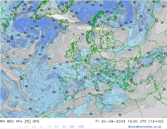 RH 850 hPa GFS ven 20.09.2024 12 UTC