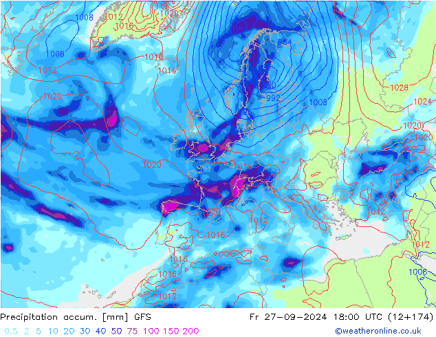 Precipitation accum. GFS Fr 27.09.2024 18 UTC