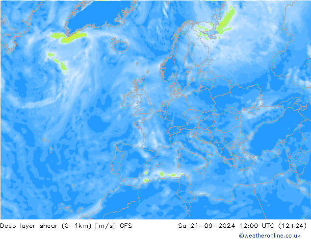 Deep layer shear (0-1km) GFS Sa 21.09.2024 12 UTC