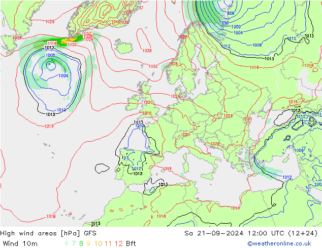 High wind areas GFS Sa 21.09.2024 12 UTC