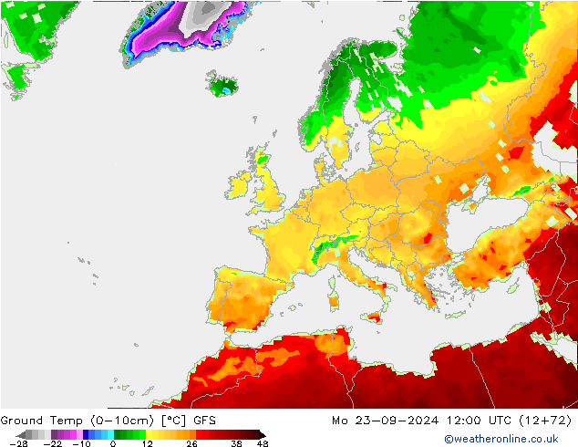 Ground Temp (0-10cm) GFS Mo 23.09.2024 12 UTC