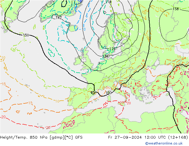 Z500/Rain (+SLP)/Z850 GFS ven 27.09.2024 12 UTC