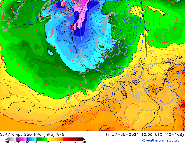 SLP/Temp. 850 hPa GFS Fr 27.09.2024 12 UTC