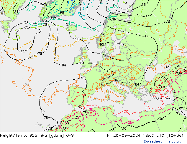 Height/Temp. 925 hPa GFS Fr 20.09.2024 18 UTC