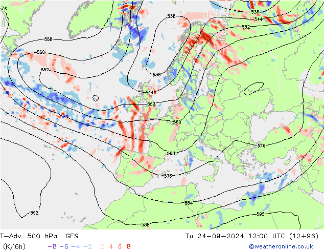 T-Adv. 500 hPa GFS Di 24.09.2024 12 UTC