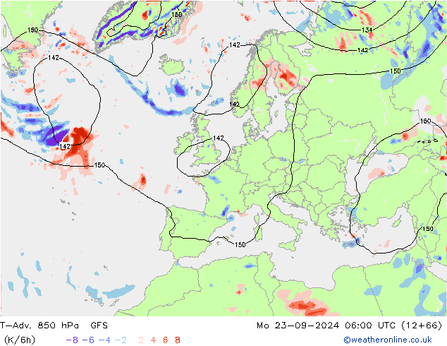 T-Adv. 850 hPa GFS Seg 23.09.2024 06 UTC