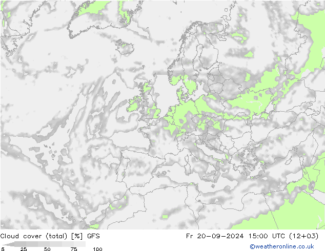 Cloud cover (total) GFS Fr 20.09.2024 15 UTC