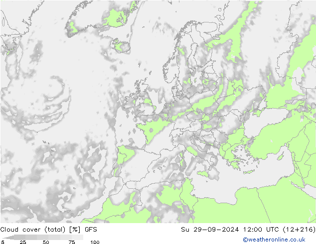 Bulutlar (toplam) GFS Paz 29.09.2024 12 UTC