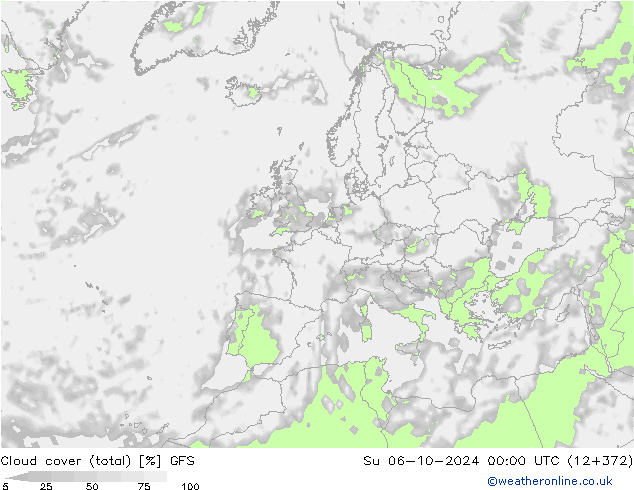 Cloud cover (total) GFS Ne 06.10.2024 00 UTC