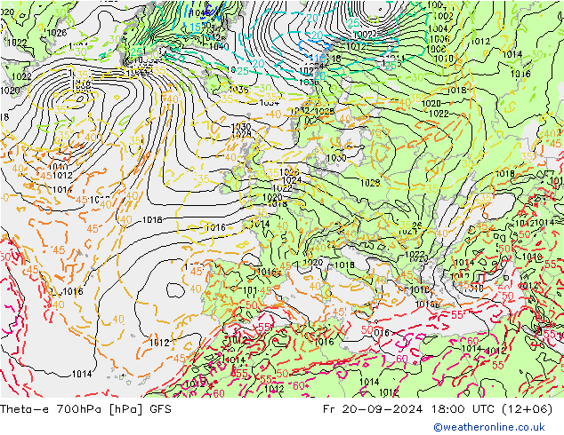 Theta-e 700hPa GFS Pá 20.09.2024 18 UTC